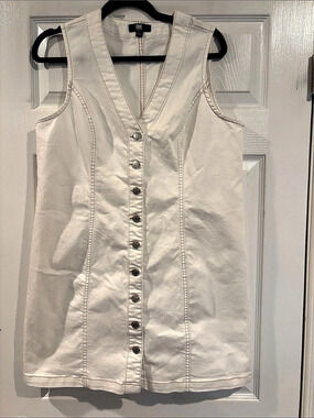 Frye Women's Denim Mini Dress White Cotton Blend Large